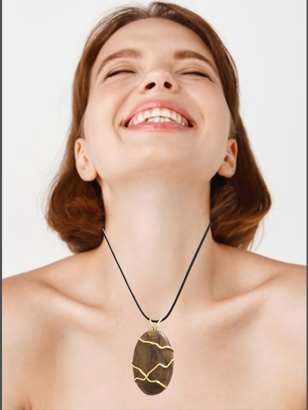 Genuine Tiger Eye pendant w/ Black Cord Necklace NWOT